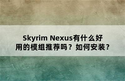 Skyrim Nexus有什么好用的模组推荐吗？如何安装？